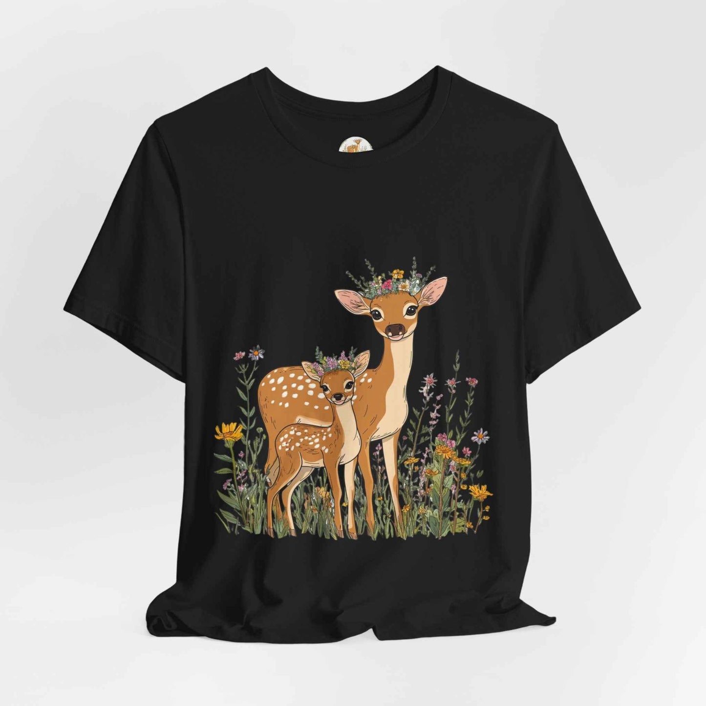 Floral Deer T-Shirt - Mama and Fawn Illustration Tee