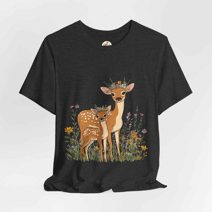 Floral Deer T-Shirt - Mama and Fawn Illustration Tee