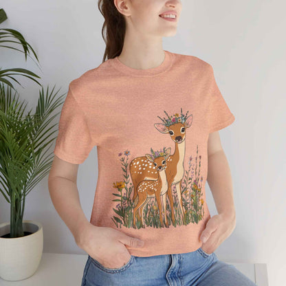 Floral Deer T-Shirt - Mama and Fawn Illustration Tee