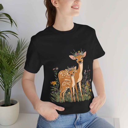 Floral Deer T-Shirt - Mama and Fawn Illustration Tee