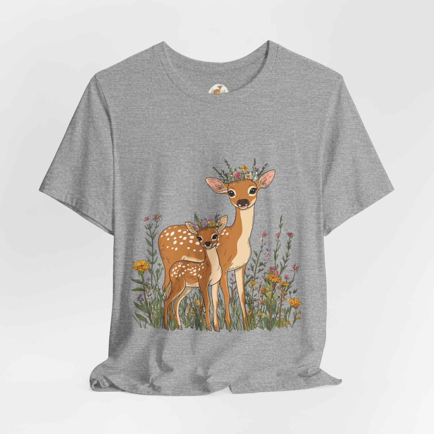 Floral Deer T-Shirt - Mama and Fawn Illustration Tee