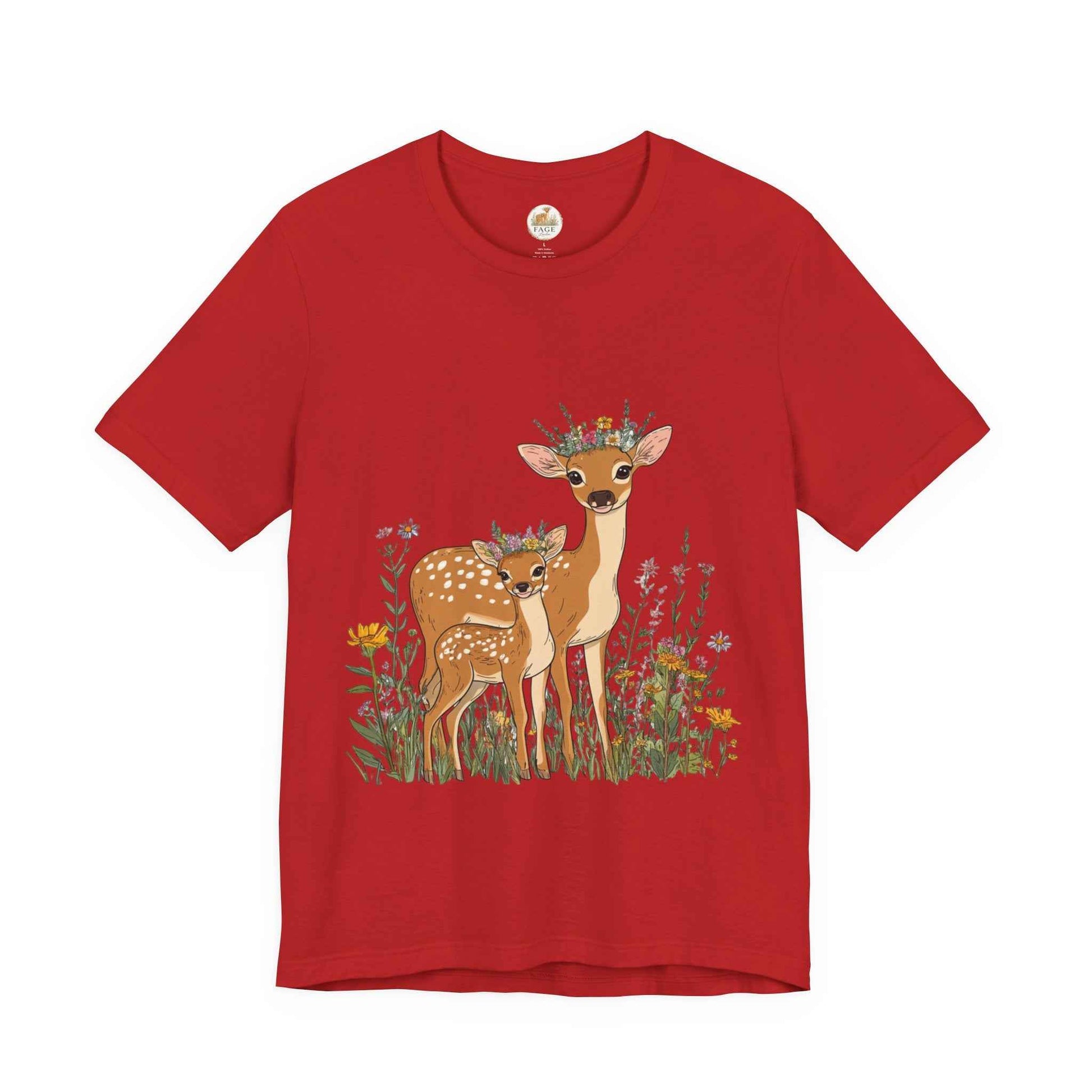 Floral Deer T-Shirt - Mama and Fawn Illustration Tee