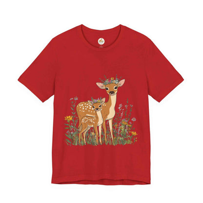 Floral Deer T-Shirt - Mama and Fawn Illustration Tee