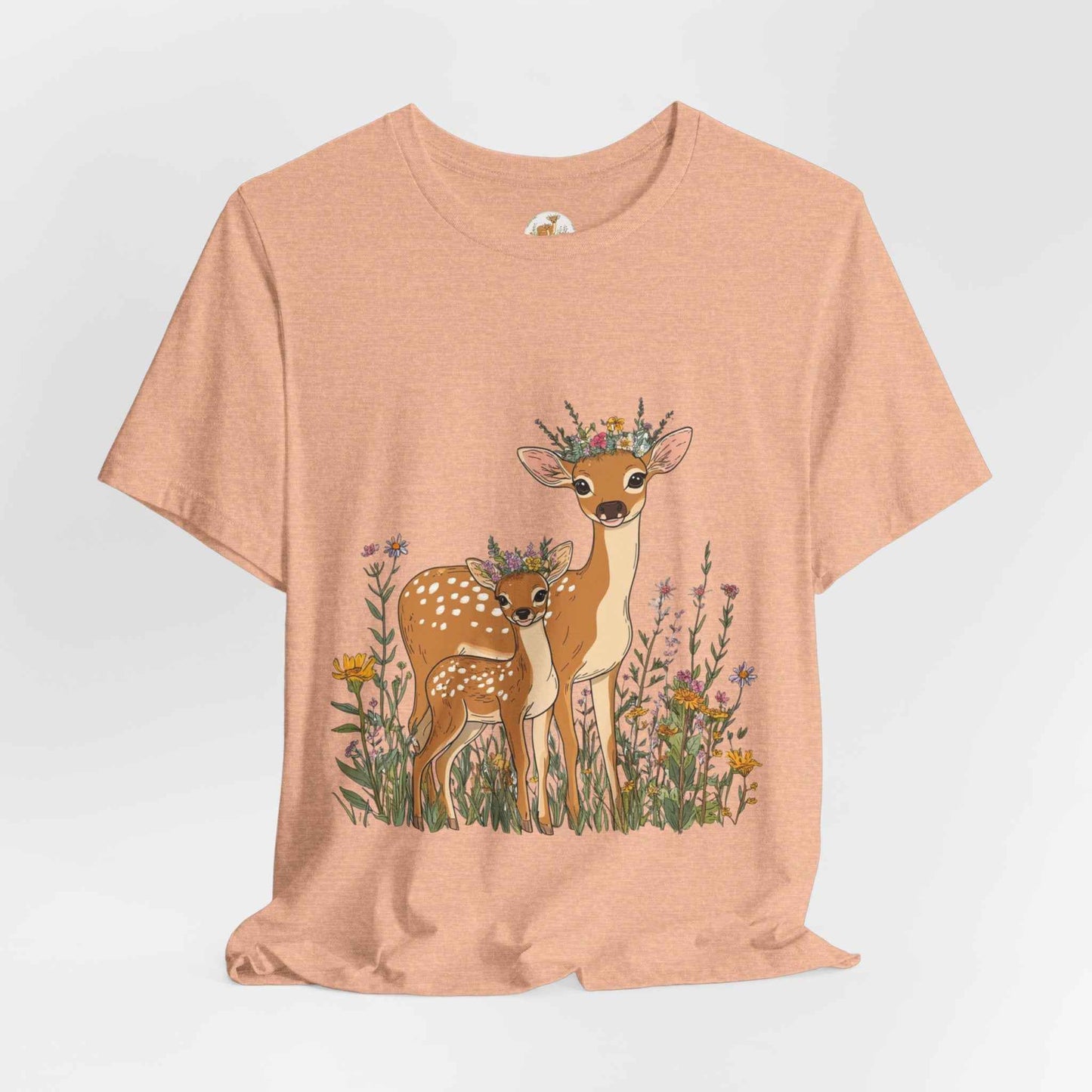 Floral Deer T-Shirt - Mama and Fawn Illustration Tee
