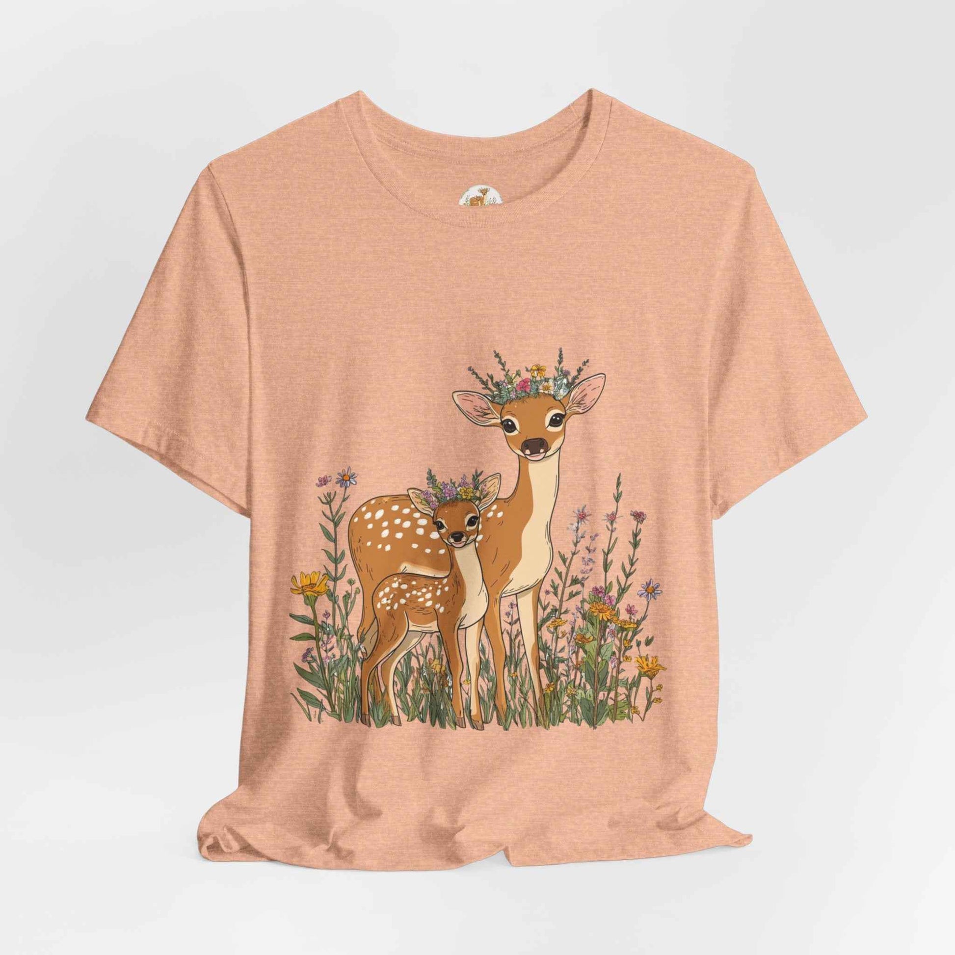 Floral Deer T-Shirt - Mama and Fawn Illustration Tee