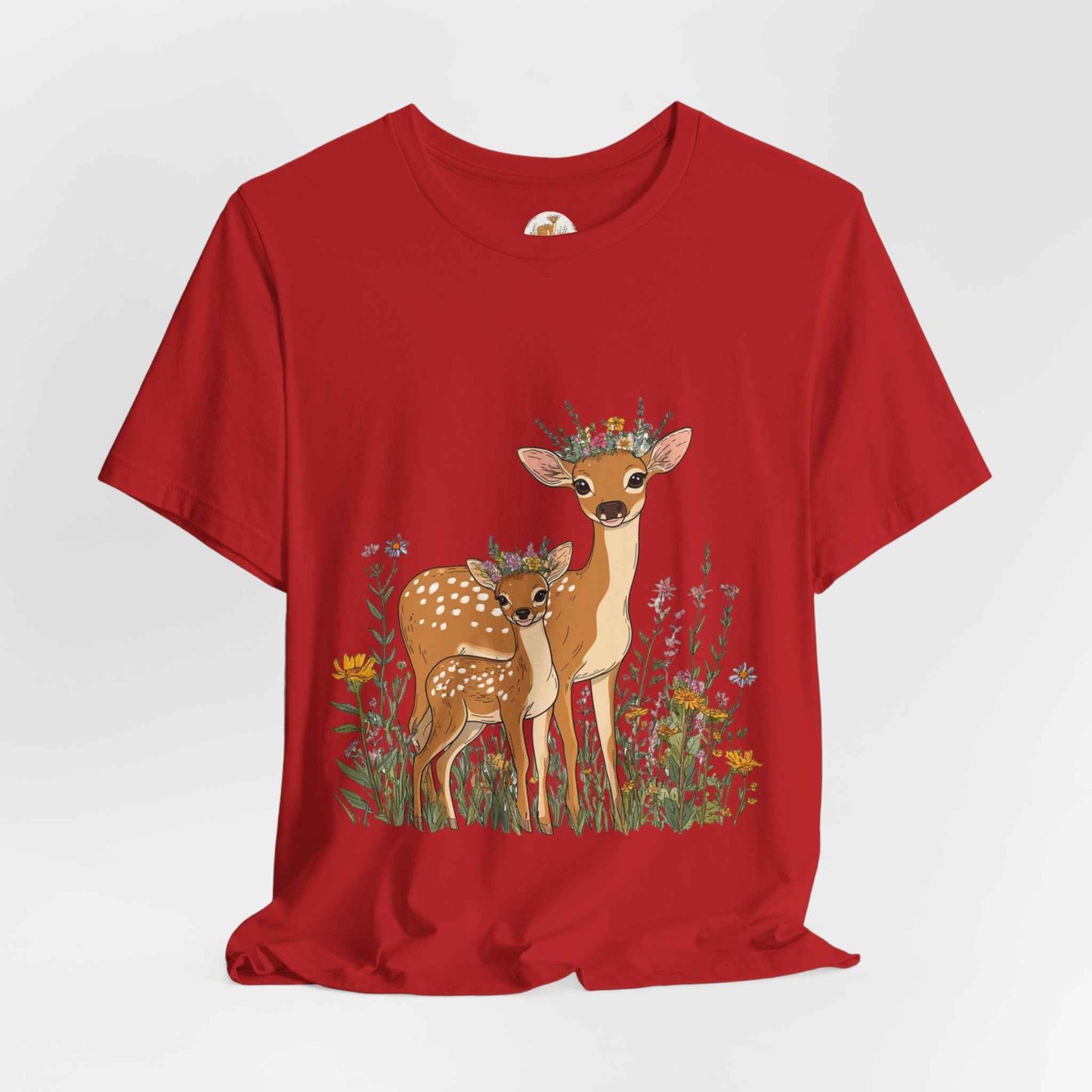 Floral Deer T-Shirt - Mama and Fawn Illustration Tee
