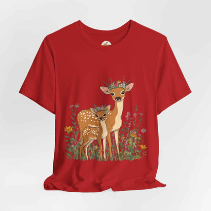 Floral Deer T-Shirt - Mama and Fawn Illustration Tee