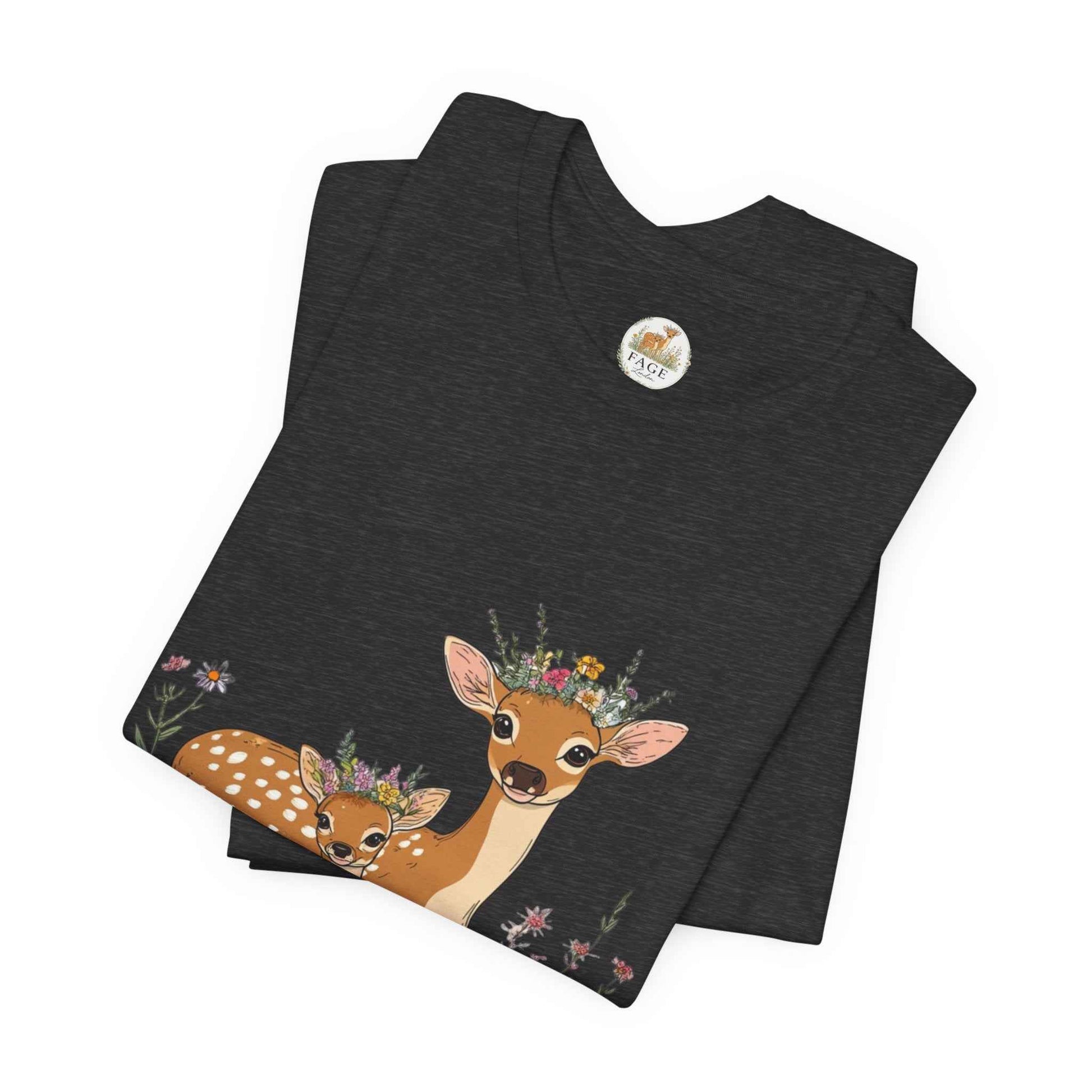 Floral Deer T-Shirt - Mama and Fawn Illustration Tee