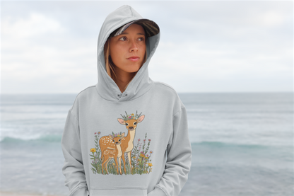Deer Mama Fawn Hoodie - Floral Graphic Hoodie for Nature Lovers