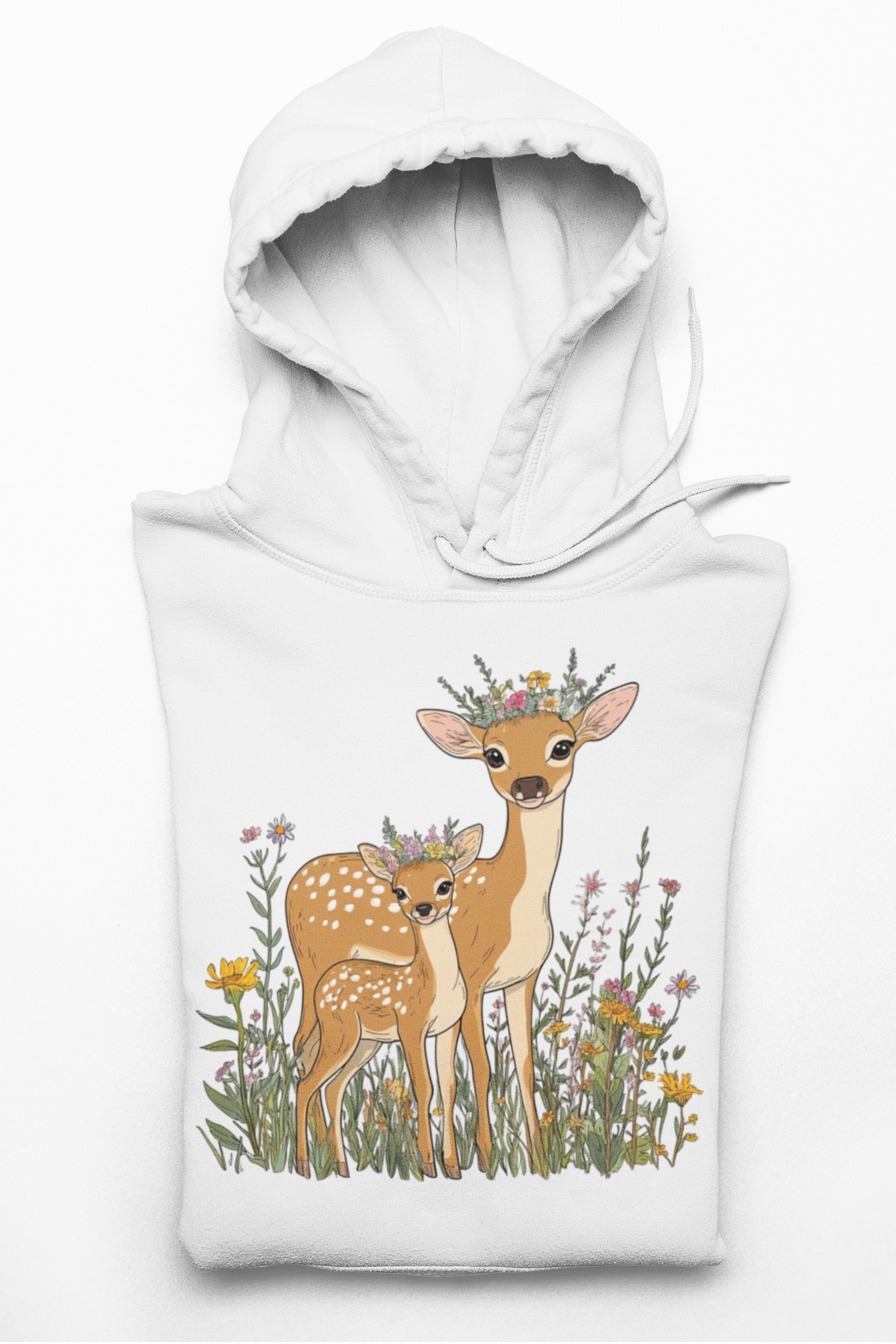 Deer Mama Fawn Hoodie - Floral Graphic Hoodie for Nature Lovers