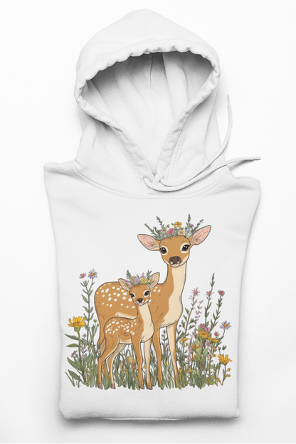 Deer Mama Fawn Hoodie - Floral Graphic Hoodie for Nature Lovers