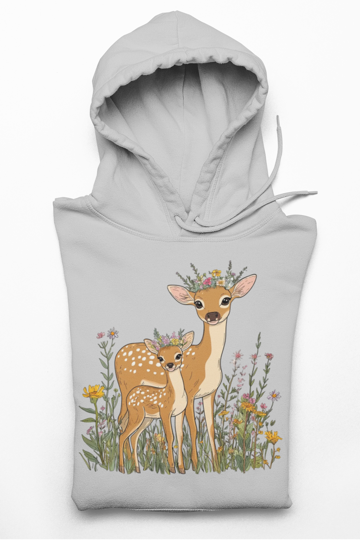 Deer Mama Fawn Hoodie - Floral Graphic Hoodie for Nature Lovers