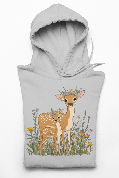 Deer Mama Fawn Hoodie - Floral Graphic Hoodie for Nature Lovers