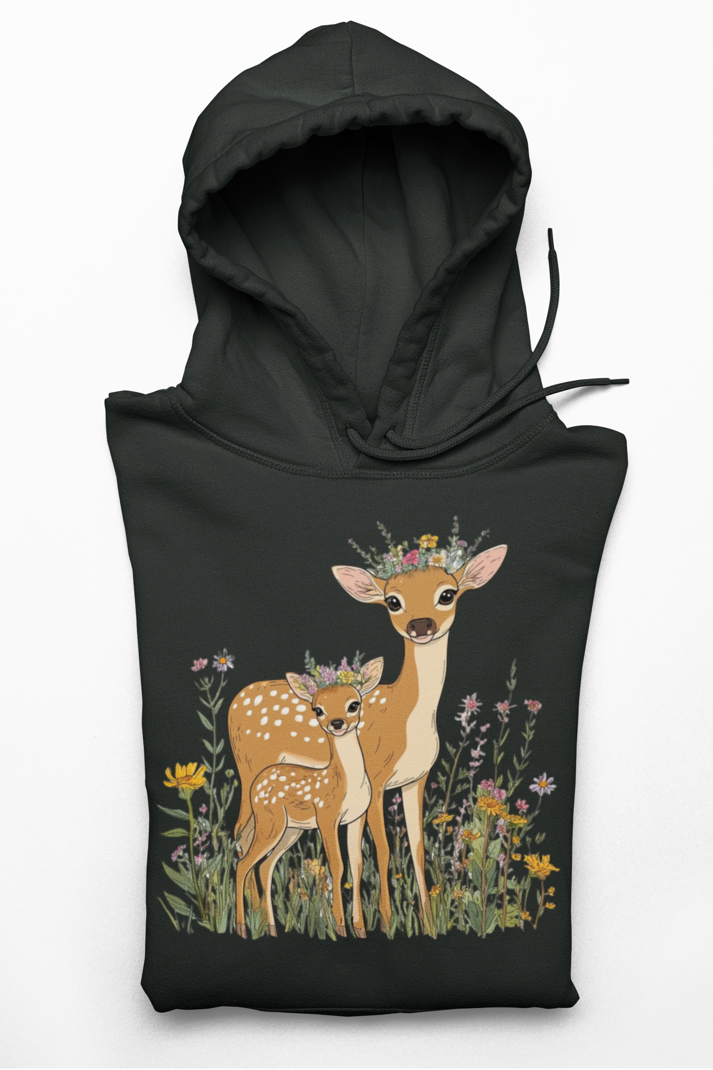 Deer Mama Fawn Hoodie - Floral Graphic Hoodie for Nature Lovers