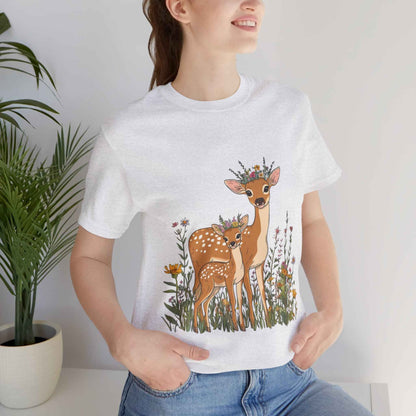 Floral Deer T-Shirt - Mama and Fawn Illustration Tee