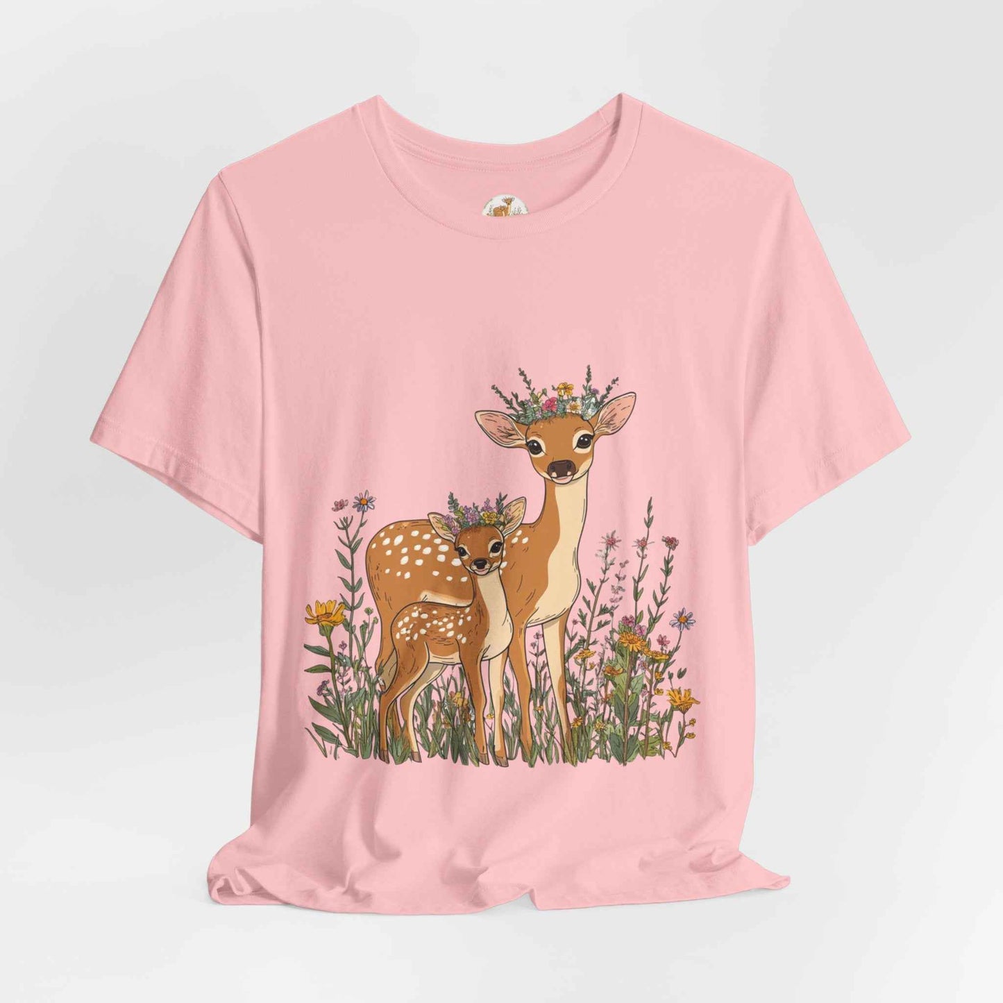 Floral Deer T-Shirt - Mama and Fawn Illustration Tee