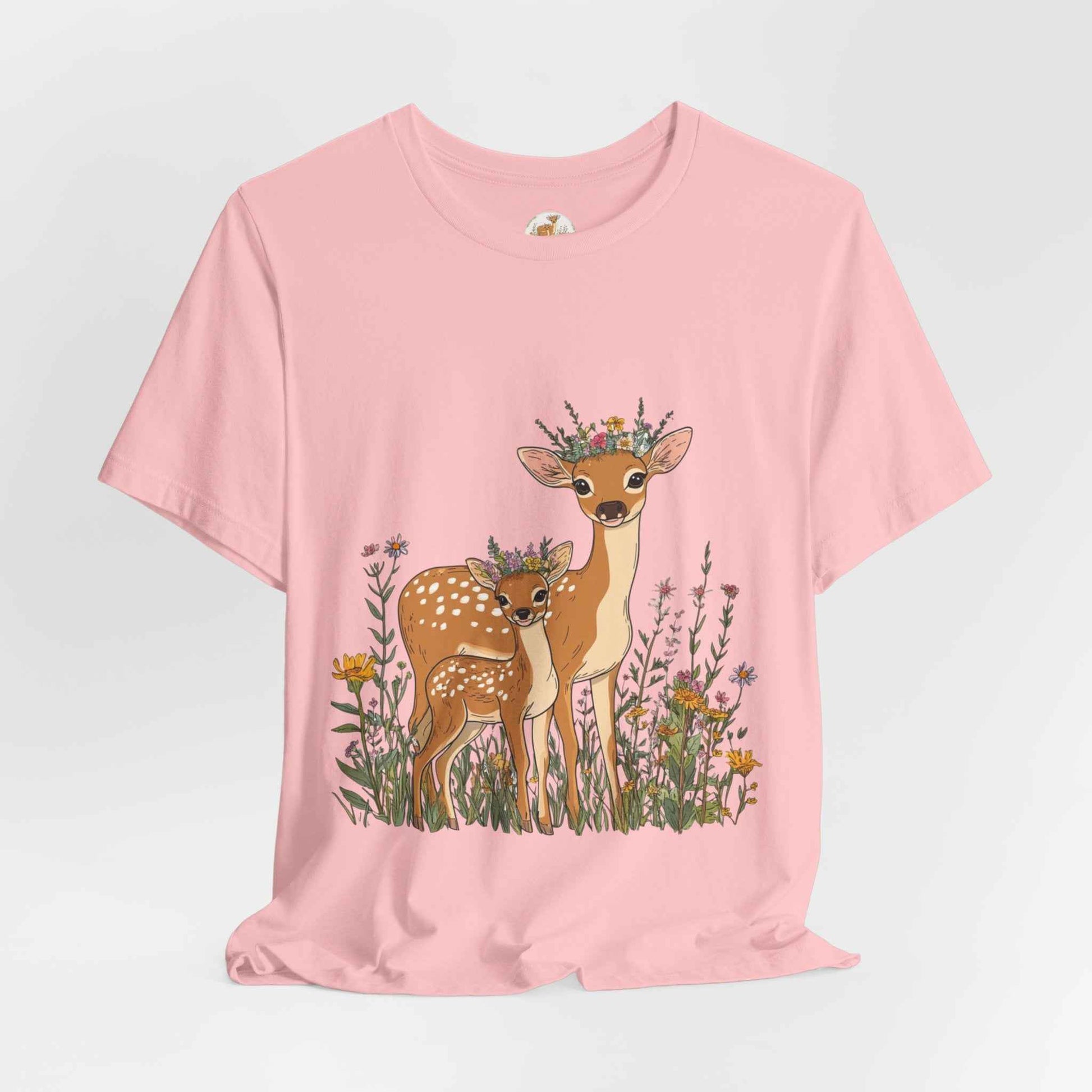 Floral Deer T-Shirt - Mama and Fawn Illustration Tee