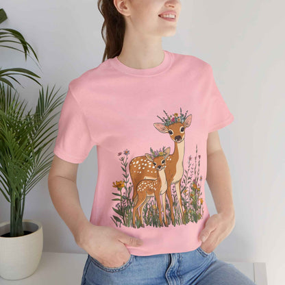 Floral Deer T-Shirt - Mama and Fawn Illustration Tee