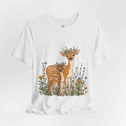 Floral Deer T-Shirt - Mama and Fawn Illustration Tee