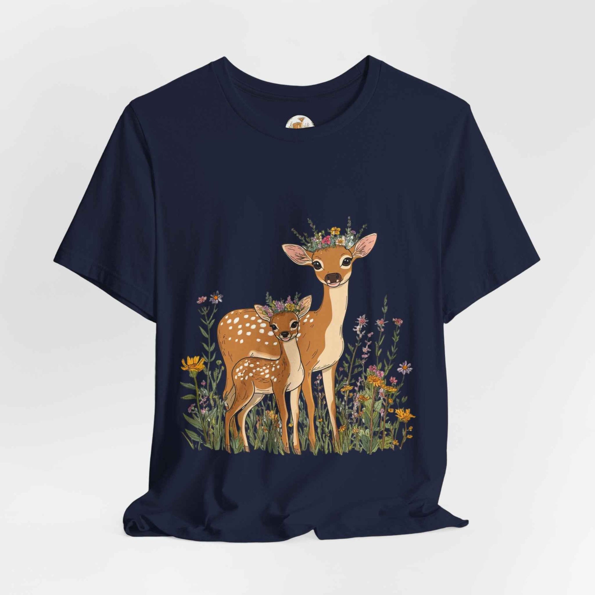 Floral Deer T-Shirt - Mama and Fawn Illustration Tee