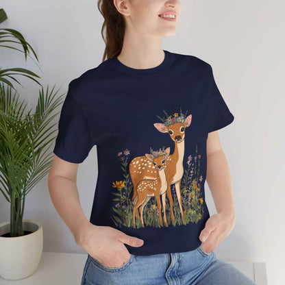 Floral Deer T-Shirt - Mama and Fawn Illustration Tee