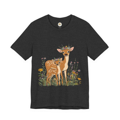 Floral Deer T-Shirt - Mama and Fawn Illustration Tee
