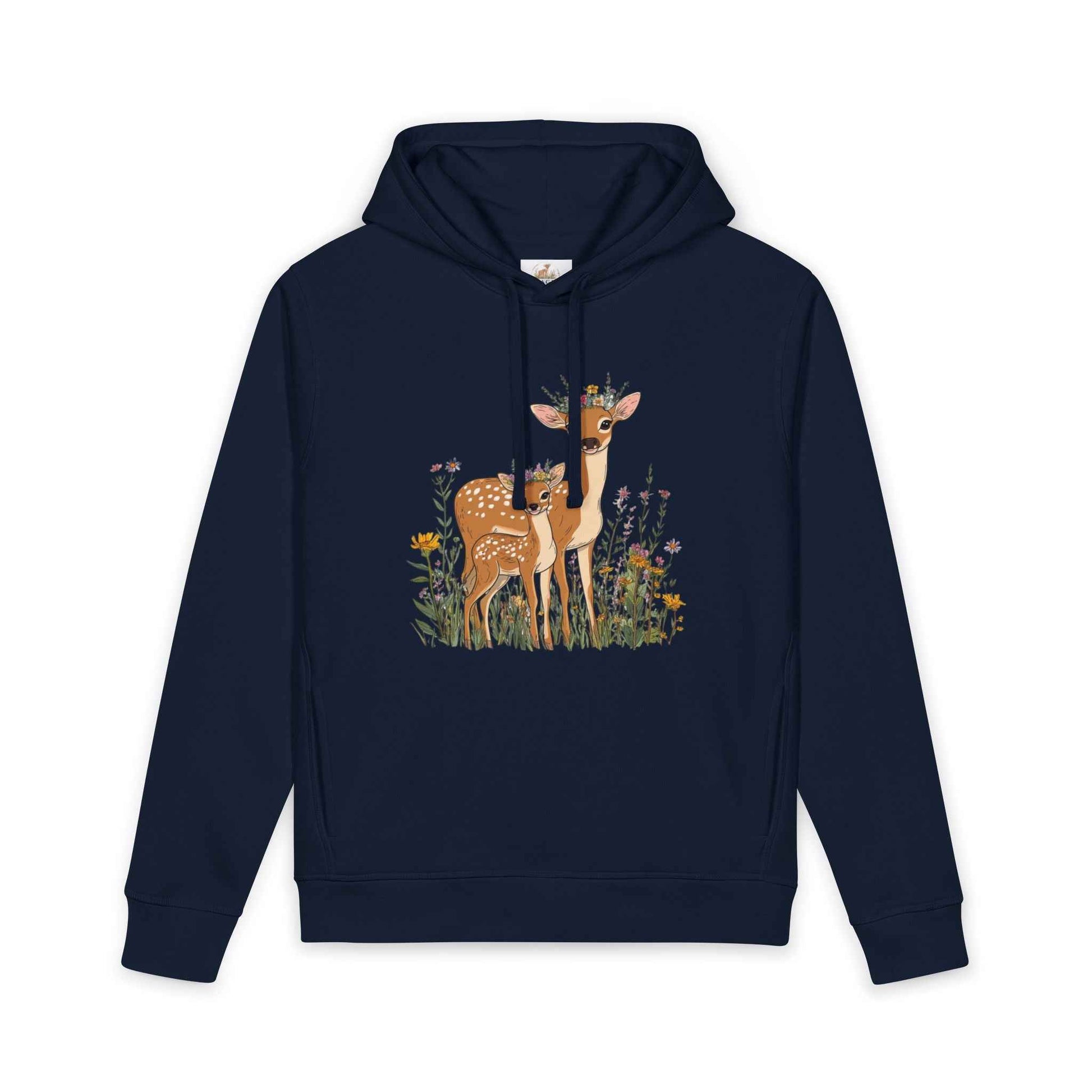 Deer Mama Fawn Hoodie - Floral Graphic Hoodie for Nature Lovers