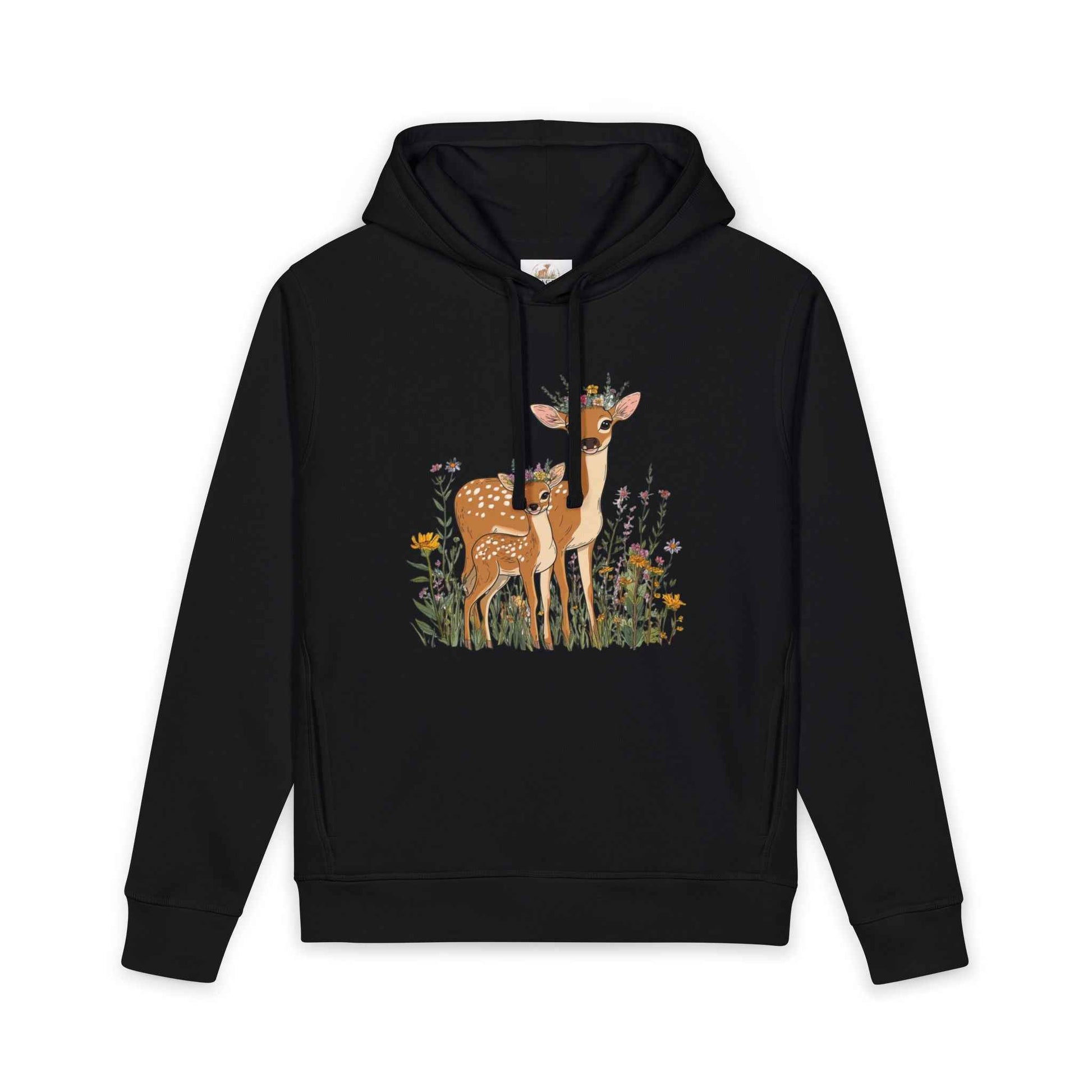 Deer Mama Fawn Hoodie - Floral Graphic Hoodie for Nature Lovers