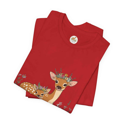 Floral Deer T-Shirt - Mama and Fawn Illustration Tee