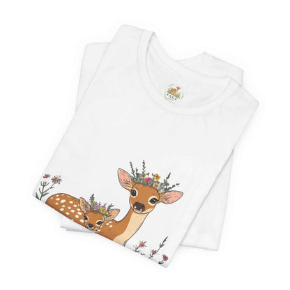 Floral Deer T-Shirt - Mama and Fawn Illustration Tee